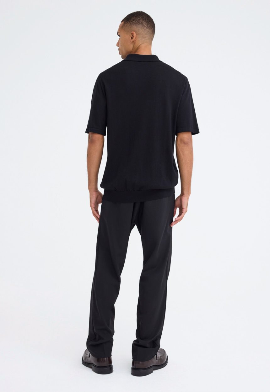 Jac + Jack Pointier Knitted Cotton Polo - Black